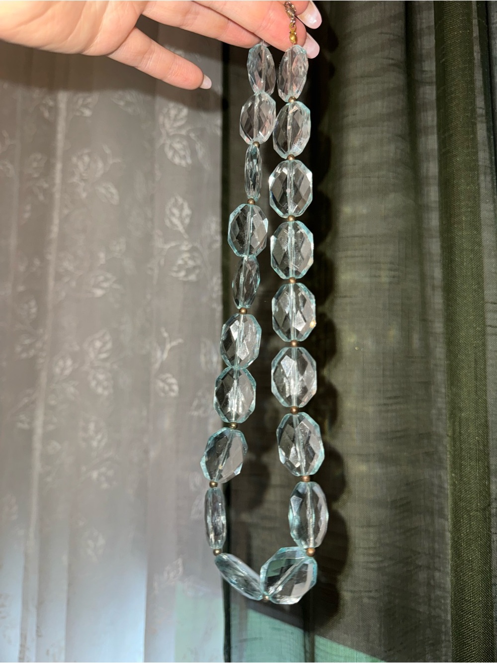 Aqua Faceted Bead Necklace with Metallic Spacers